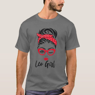 Camiseta Leo Girl Messy Bun Leopard Bandana julho Zodiac Si