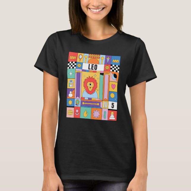 Camiseta Leo Horoscope Abstrato Zodiac Símbolos Místicos (Frente)
