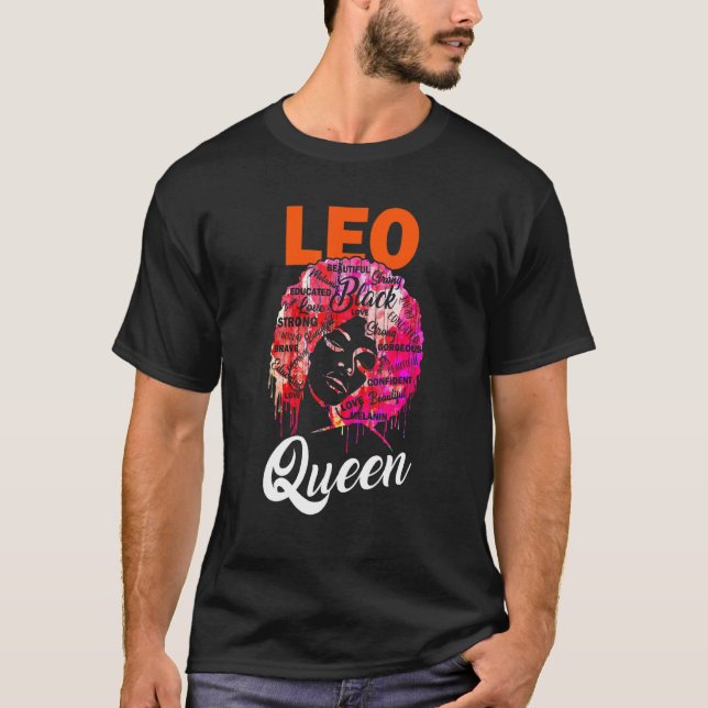 Camiseta Leo Queen Black Woman Afro Natural Hair African (Frente)