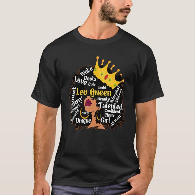 Camiseta Leo Queen Zodiac Horoscope Aniversário Melanin Gir (Frente)