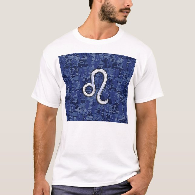 Camiseta Leo Zodiac Símbolo do Camo Digital Azul Marinho (Frente)