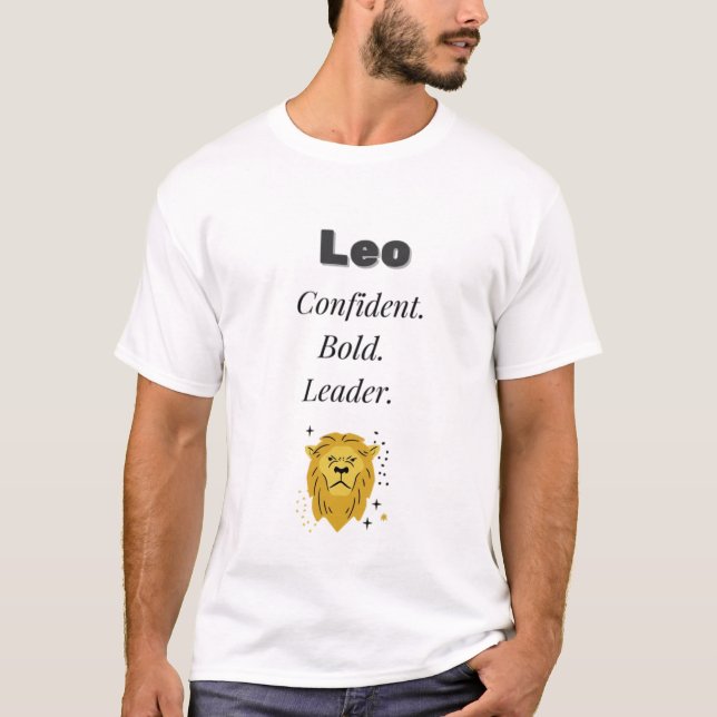 Camiseta Leo Zodiac T-Shirt - Confidente, Negrito, Líder |  (Frente)