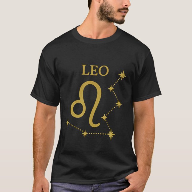 Camiseta Leo Zodiac T-Shirt para Homens Dourados Constelaçã (Frente)