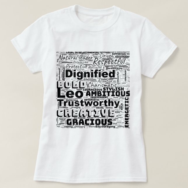 Camiseta Leo Zodiac Word Cloud Inspiration (Frente do Design)