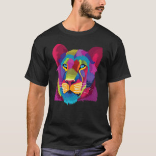 Camiseta Leoa bonita e colorida Rosto de Leão feminino para
