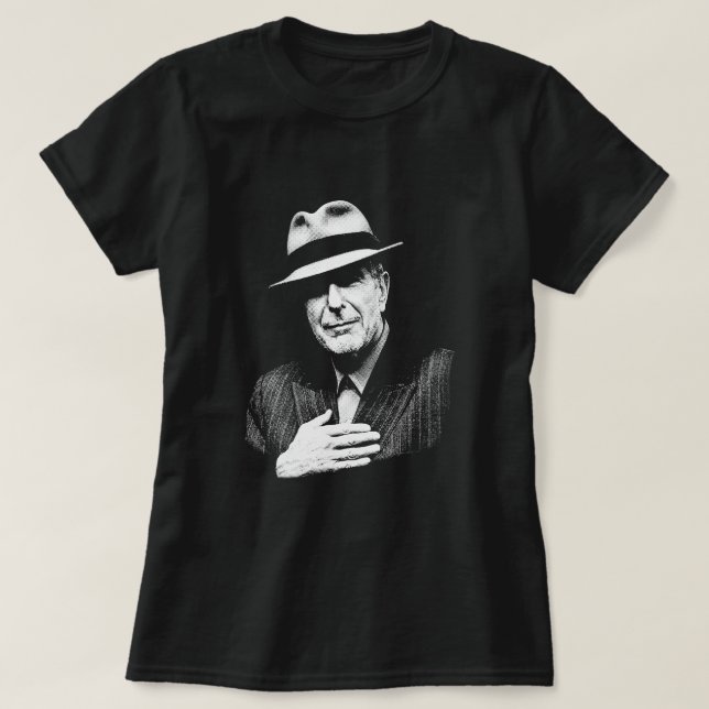 Camiseta Leonard Cohen - Lenda de Música Preta e Branca (Frente do Design)