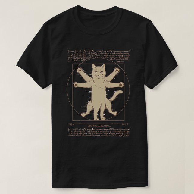 Camiseta Leonardo Da Vinci Amante de gatos vitruvianos Line (Frente do Design)