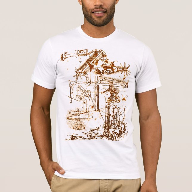 Camiseta Leonardo da Vinci esboçou os t-shirt brancos (Frente)