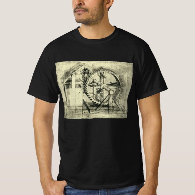 Camiseta Leonardo da Vinci's Treadmill em arco-íris (Frente)