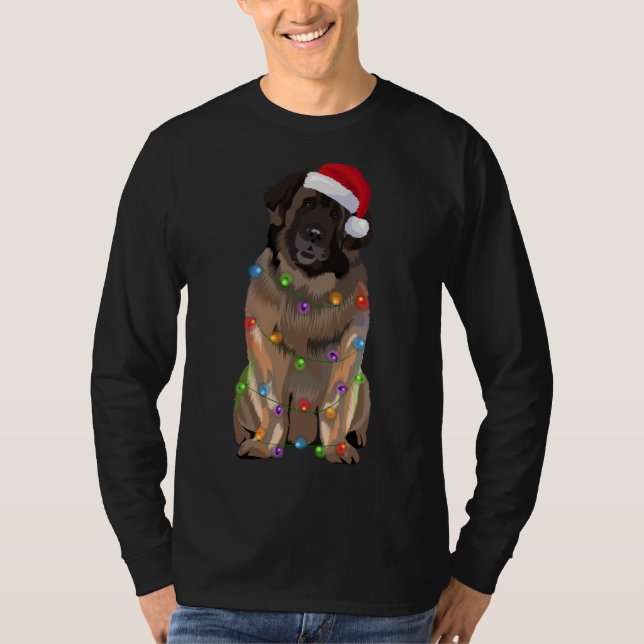 Camiseta Leonberger Christmas Lights Xmas Dog Papais noeis  (Frente)