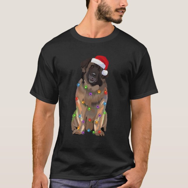 Camiseta Leonberger Christmas Lights Xmas Dog Papais noeis  (Frente)