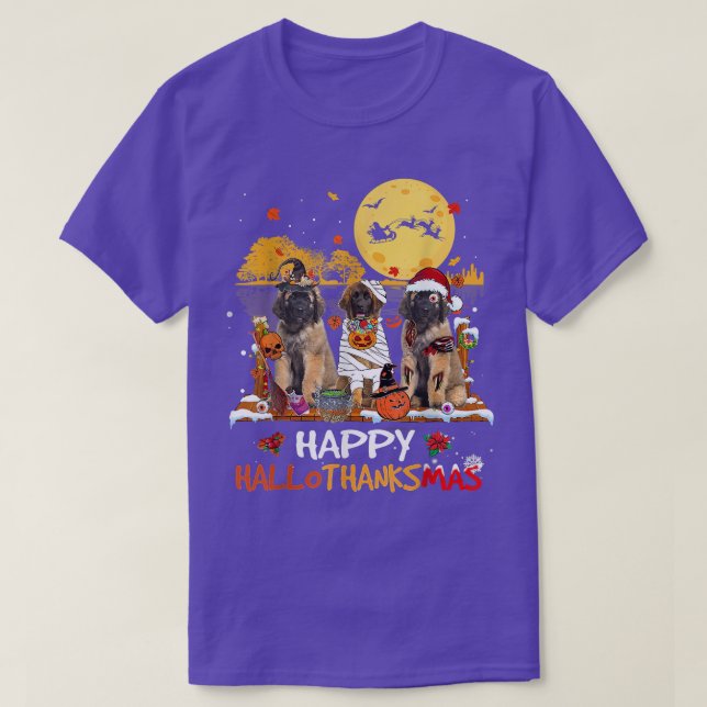 Camiseta Leonberger Happy Hallothanksmas Halloween Thanksgi (Frente do Design)