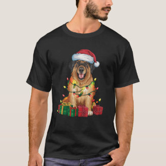 Camiseta Leonberger Iluminação de Natal Chapéu de Papai Noe