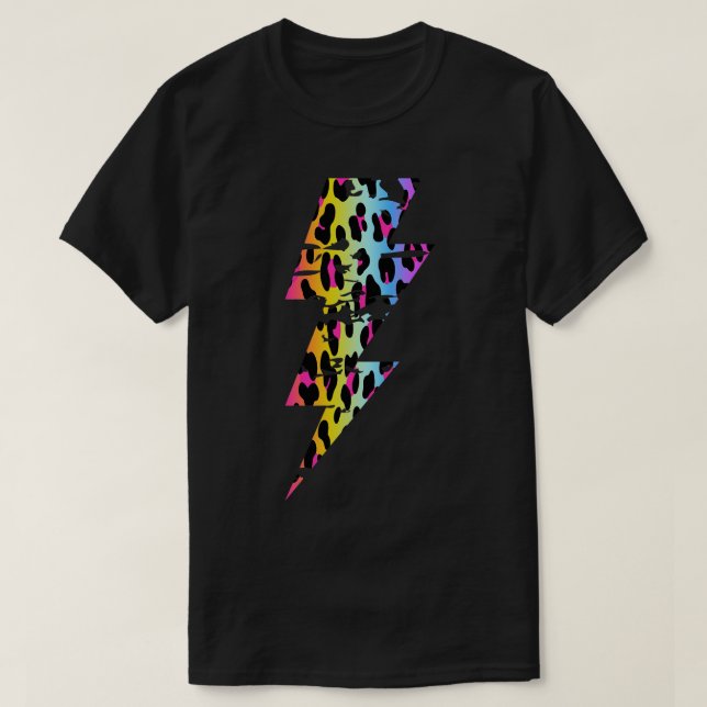 Camiseta Leópar De Animais Com Múltiplas Cores Do Relâmpago (Frente do Design)