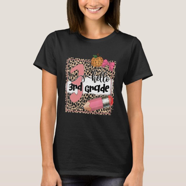 Camiseta Leopard Alô, Lápis Do 3º Ano De Volta Para Criança (Frente)