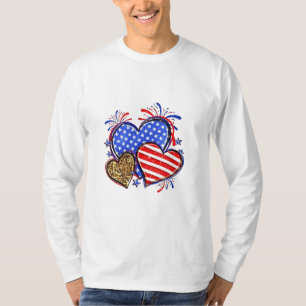 Camiseta Leopard American Flag Heart 4 de julho dos EUA