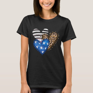 Camiseta Leopard American Flag Heart 4 de julho Gift