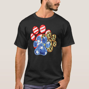 Camiseta Leopard American Flag Heart 4 De Julho Paw P