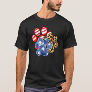 Camiseta Leopard American Flag Heart 4 De Julho Paw P