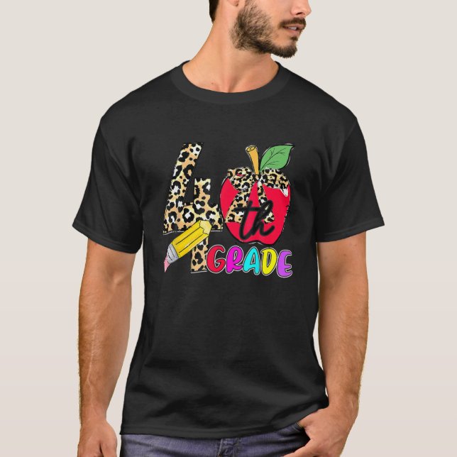 Camiseta Leopard Apple 4Th Grade Student Teacher Back To Sc (Frente)