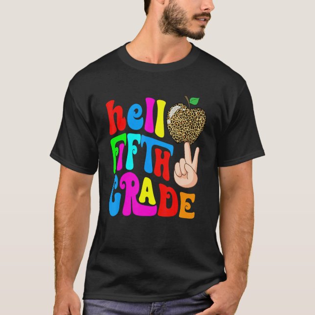 Camiseta Leopard Apple Hello 5th Grade Teacher Kids Back To (Frente)