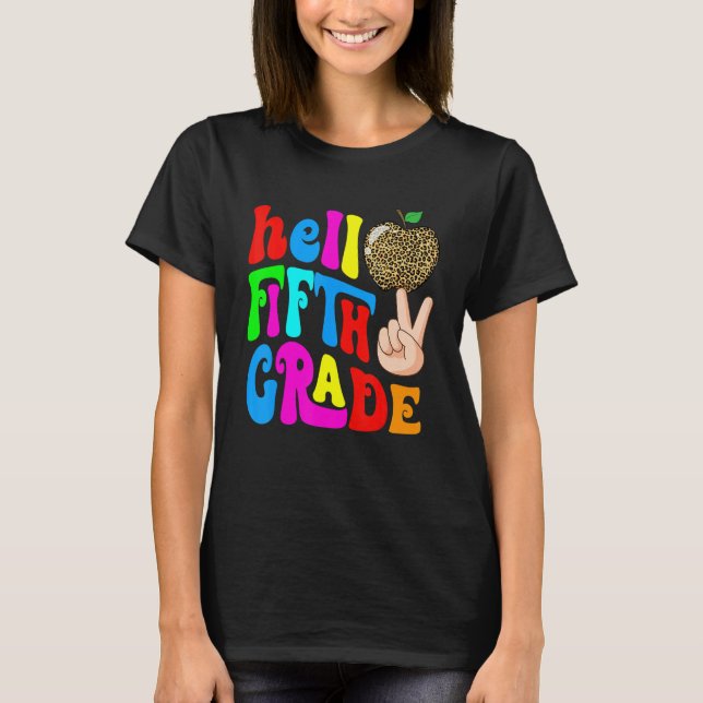 Camiseta Leopard Apple Hello 5th Grade Teacher Kids Back To (Frente)