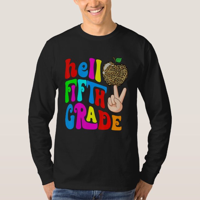 Camiseta Leopard Apple Hello 5th Grade Teacher Kids Back To (Frente)