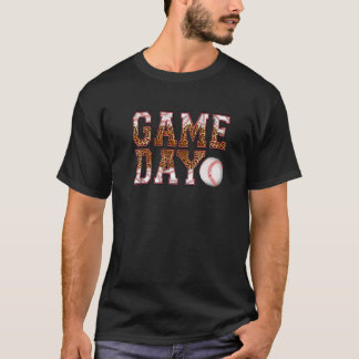 Camiseta Leopard Baseball Game Day Vibes Baseball Mãe Mothe