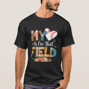 Camiseta Leopard Baseball Mãe Meu Coração Está Naquele Camp