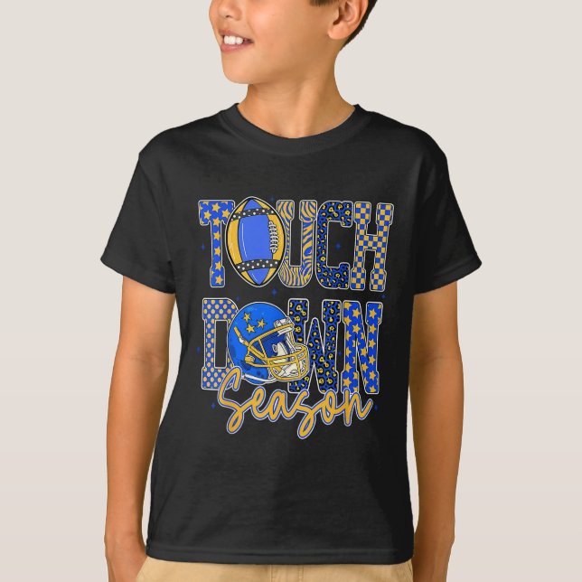 Camiseta Leopard Blue Gold Checkered Football Touchdown Sea (Frente)
