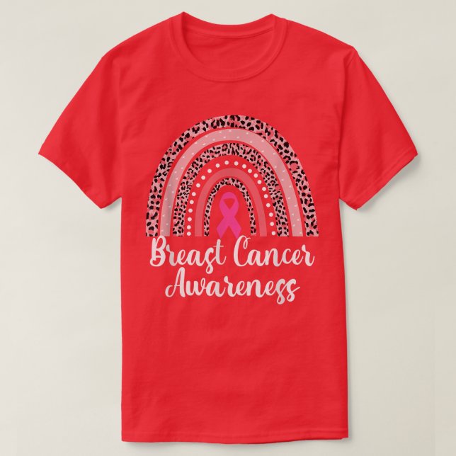 Camiseta Leopard Boho Rainbow Cancer de Consciência Rosa (Frente do Design)