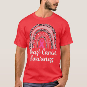 Camiseta Leopard Boho Rainbow Cancer de Consciência Rosa