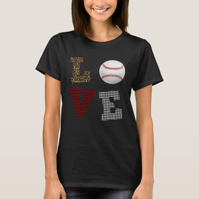 Camiseta Leopard Buffalo Plaid Baseball Player Valentine s  (Frente)