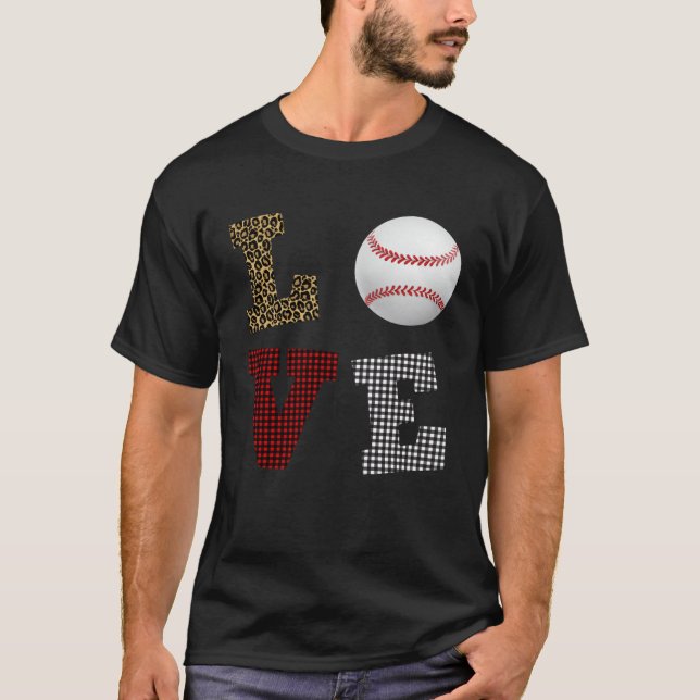Camiseta Leopard Buffalo Plaid Baseball Player Valentine s  (Frente)