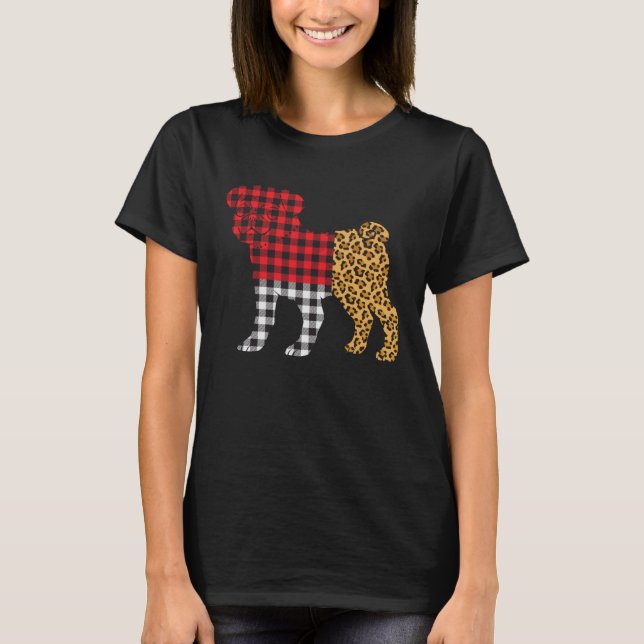 Camiseta Leopard Buffalo Plaid Pug Dog  Valentine s day (Frente)