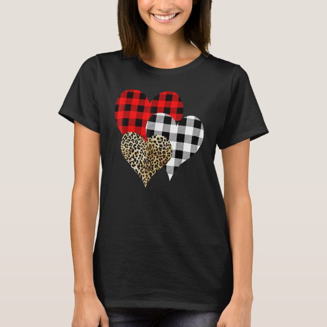 Camiseta Leopard Buffalo Red Black Plaid Heart Funny Valent (Frente)