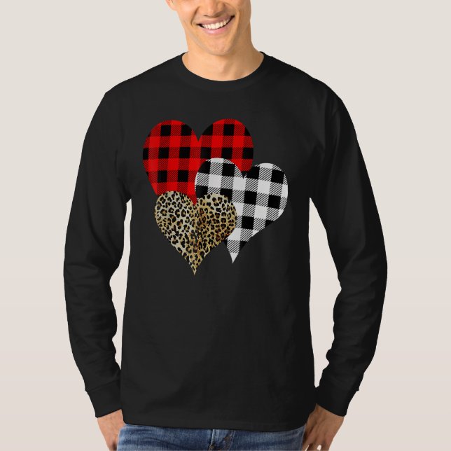 Camiseta Leopard Buffalo Red Black Plaid Heart Funny Valent (Frente)
