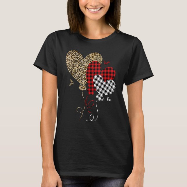 Camiseta Leopard Buffalo Red Black Plaid Heart Funny Valent (Frente)