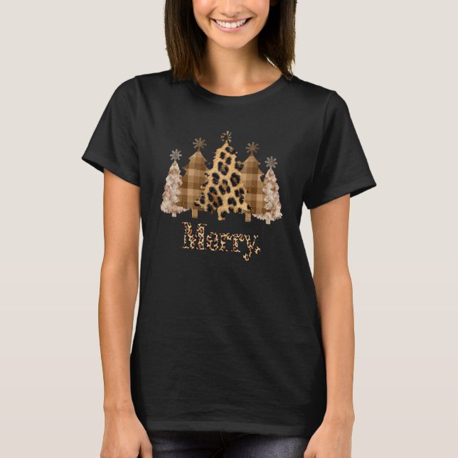 Camiseta Leopard Christmas Tree Winter Holiday Merry Christ (Frente)