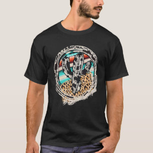 Camiseta Leopard Cow Patterno Cactus Serape Impressão Cowgi