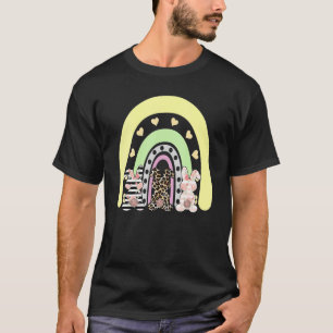 Camiseta Leopard Easter Bunny Rabbit Trio Cute Easter Rainb