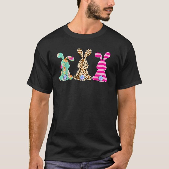 Camiseta Leopard Easter Bunny Rabbit Trio Happy Easter Day  (Frente)