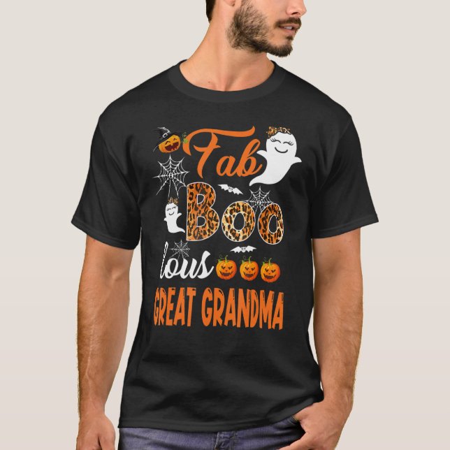 Camiseta Leopard Fab Boo Lous Excelente Avó Spookee Hallowe (Frente)