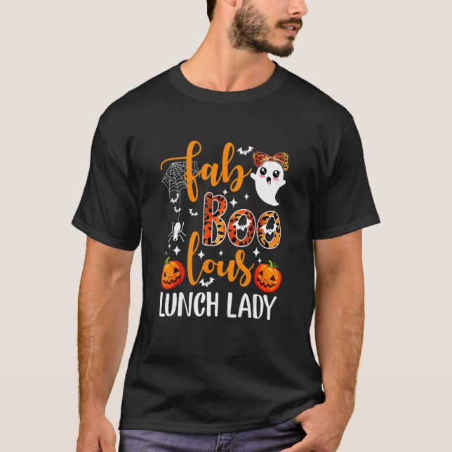Camiseta Leopard Fab Boo Lous Lunch Lady Team Teacher Hallo (Frente)