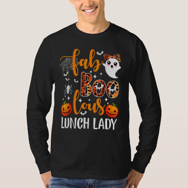 Camiseta Leopard Fab Boo Lous Lunch Lady Team Teacher Hallo (Frente)