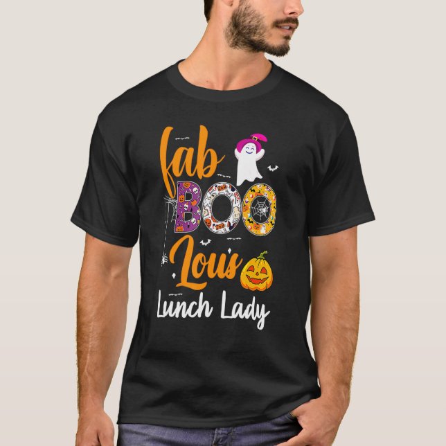 Camiseta Leopard Fab Boo Lous Lunch Lady Team Teacher Hallo (Frente)