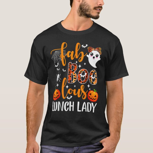 Camiseta Leopard Fab Boo Lous Lunch Lady Team Teacher Hallo (Frente)