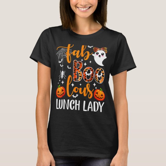 Camiseta Leopard Fab Boo Lous Lunch Lady Team Teacher Hallo (Frente)
