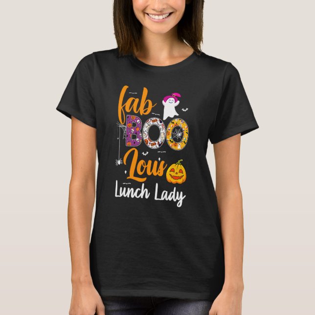 Camiseta Leopard Fab Boo Lous Lunch Lady Team Teacher Hallo (Frente)