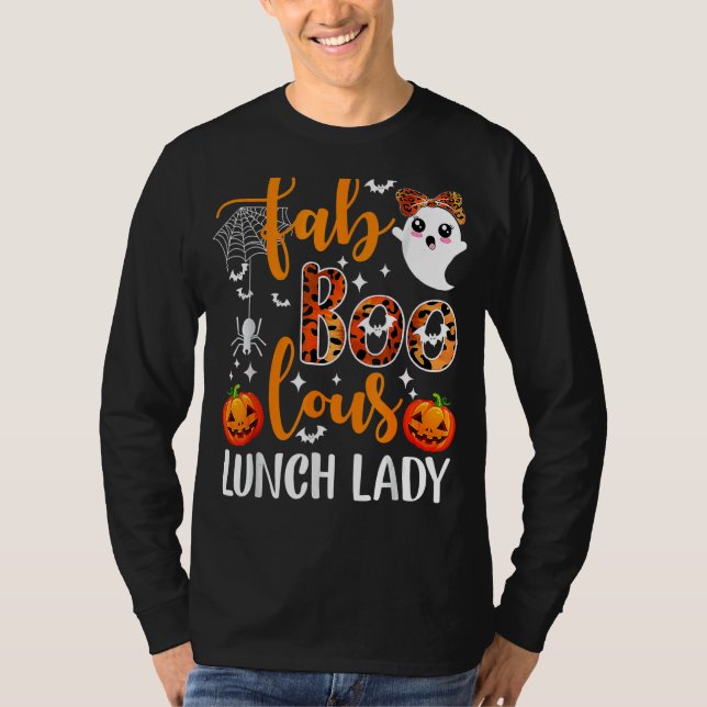 Camiseta Leopard Fab Boo Lous Lunch Lady Team Teacher Hallo (Frente)